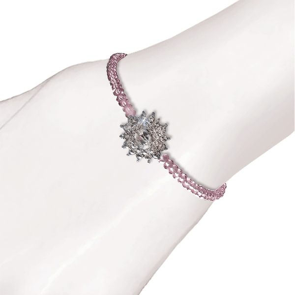 Crystal Flower Beaded Bracelet - Lilac