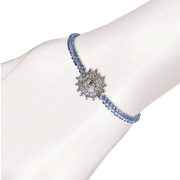 Crystal Flower Beaded Bracelet - Denim Blue