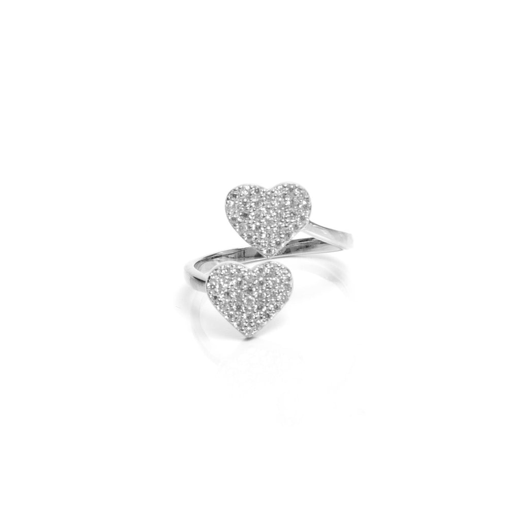 Double Heart Ring in Silver from me.n.u