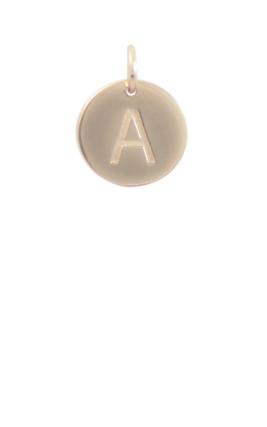 Gold Disc Letter A Charm, 14 gold plated