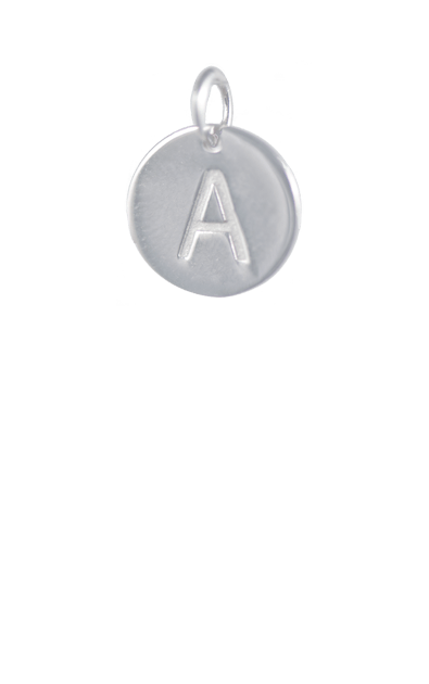 Silver Disc Letter A Charm, Sterling silver plated