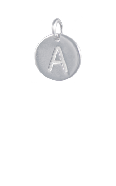Silver Disc Letter A Charm, Sterling silver plated